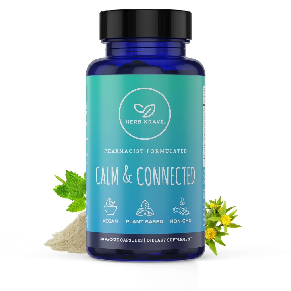 Calm & Connected -Stress Support & Ayurvedic Nootropic for Natural Calm, Focus, Clarity and Energy, Ginkgo Biloba, Ashwagandha, Rhodiola, 레몬 Balm -60 캡슐 (1)