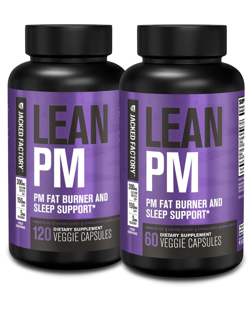 Jacked Factory Lean PM Night Time Fat Burner, 수면 보조 보충교재, & 남자와 여자를 위한 Appetite 억제 - 180 자극제 자유로운 Veggie 체중 감소 다이어트 알약