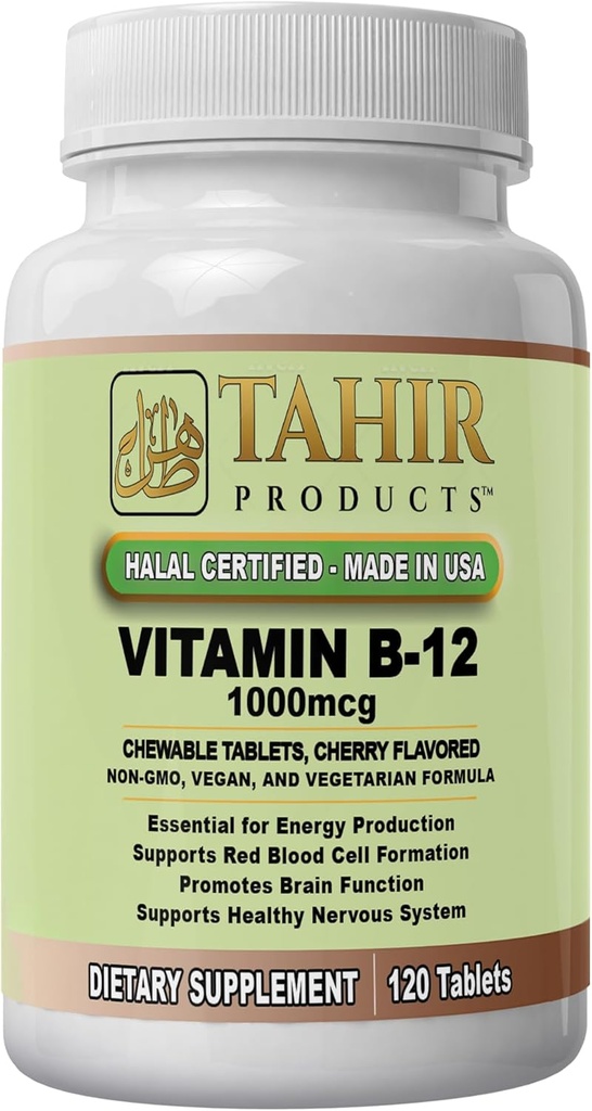 Tahir Halal 비타민 B12 1000mcg: 에너지, 대사 및 신경계 건강 밀어줍니다. 채식주의자 & 채식주의자, Dairy-Free, 120의 chewable 정제. 미국에서 만든 - 공인 Halal.