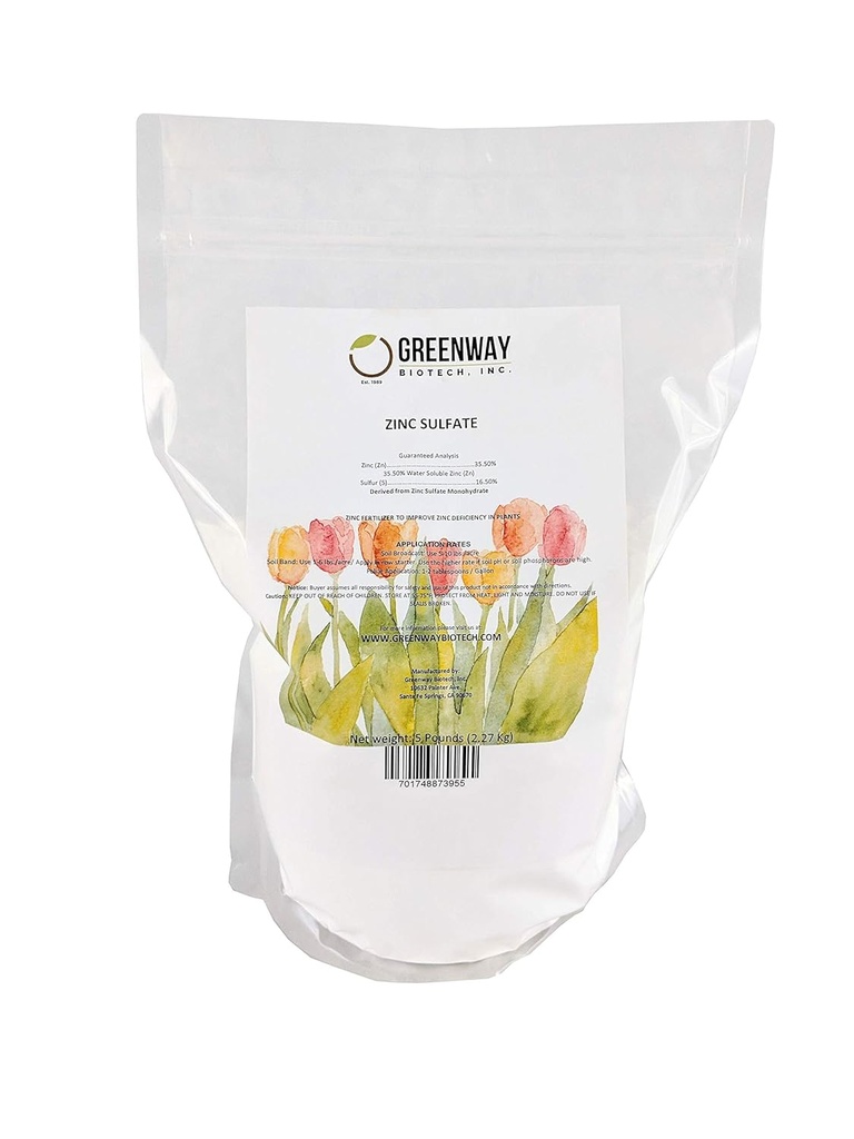 Greenway Biotech, Inc. 아연 황산염 분말 35.5% 16.5% 황 (5 파운드)