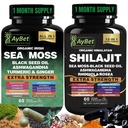 바다 Moss Shilajit 콤보 번들 캡슐, 블랙 씨 오일, Ashwagandha, Rhodiola Rosea, Burdock, Turmeric, Ginger, VitC, VitD3, 모든 하나의 보충, 120 캡슐, Halal, Vegan, USDA 유기