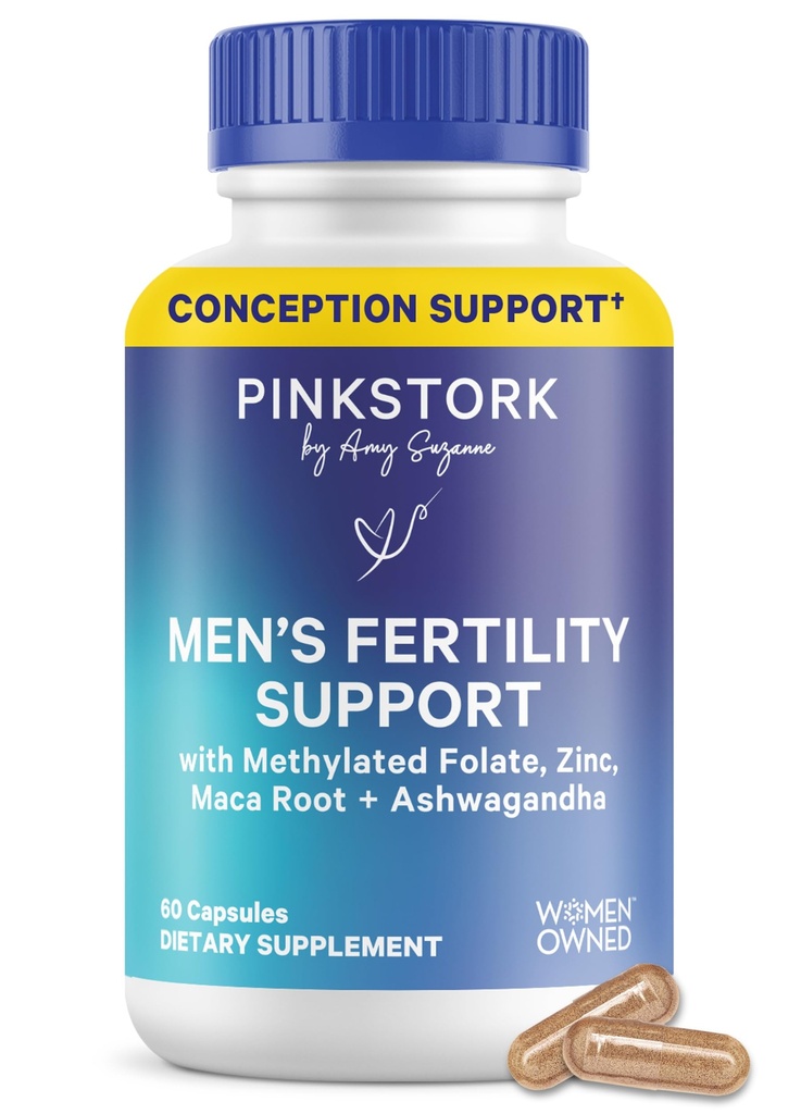 남자를 위한 파란 Stork 불연성 보충교재 - 그를 위한 개념을 지원하십시오 - Maca 뿌리, Ashwagandha, Folate, B12를 가진 남성 전염성 비타민 - 60의 캡슐