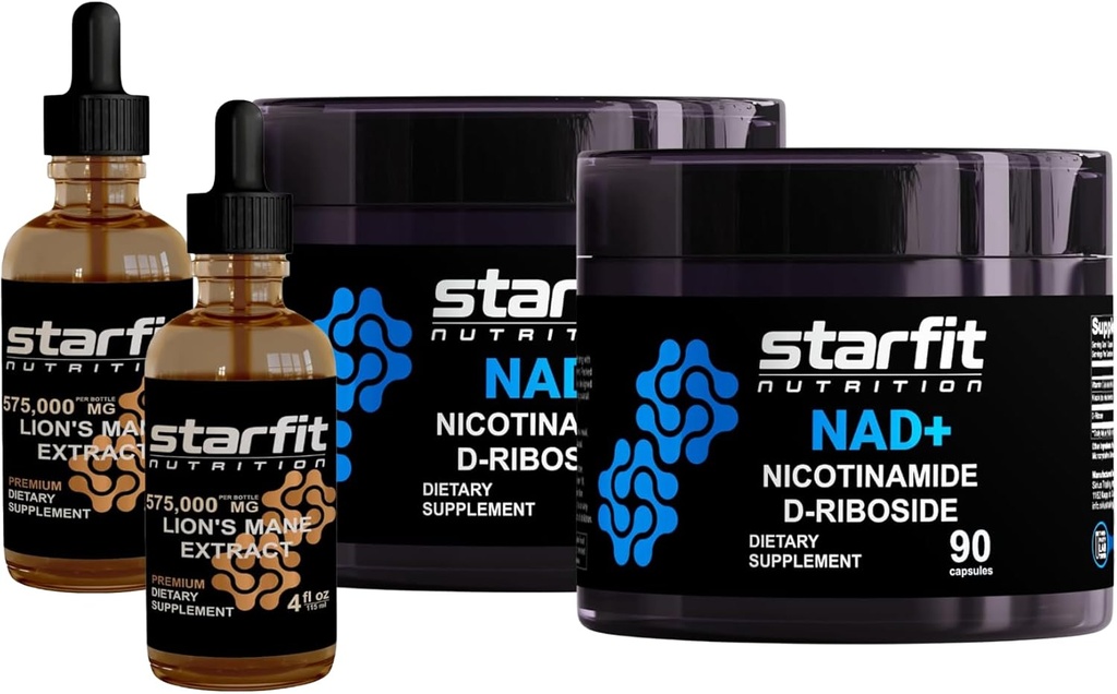 STARFIT - 니코틴 아미드 D-Riboside, 180 캡슐 & 라이온스 맨 575,000 Mg 추출, 8 Fl Oz