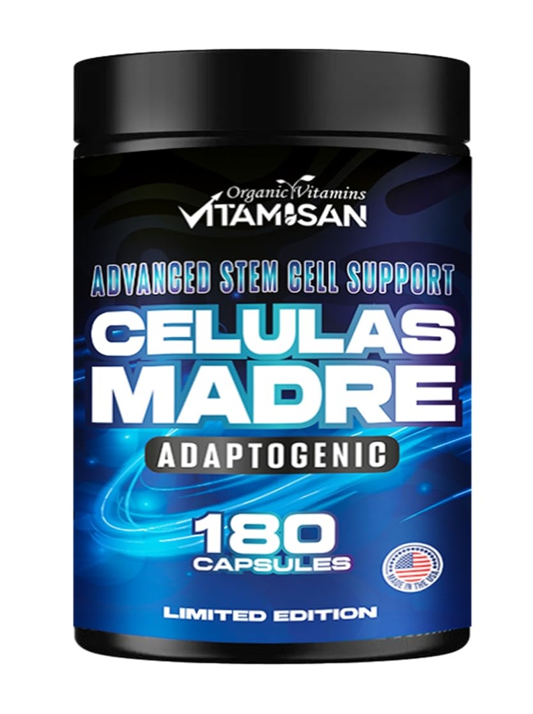 VITAMISAN Celulas Madres 180 캡슐 - 줄기 세포 파란 녹색 조류 - 비 GMO - 글루텐 자유로운 AFA - 셀룰러 광물 보충교재 - 사자 Mane Beta 글루칸은 건강한 시효를 지원하고 면역 Spirulina를 승진시킵니다.