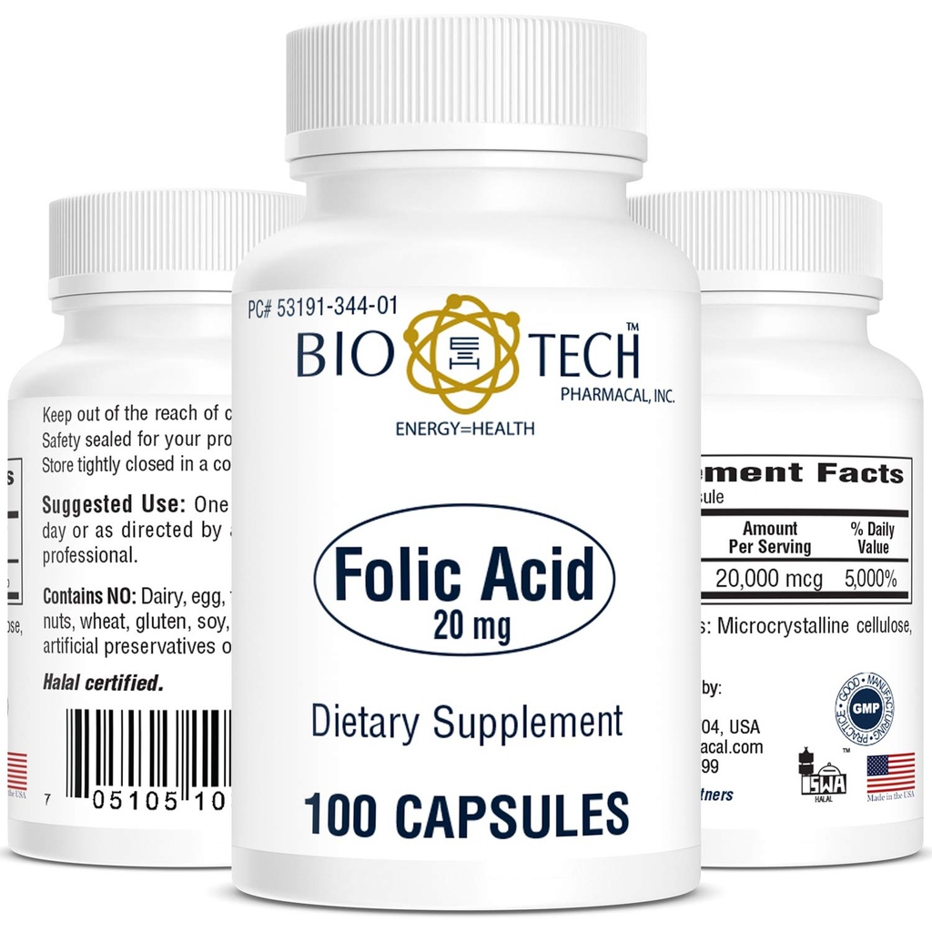 Bio-Tech Pharmacal Folic 산 (20mg, 100 조사)
