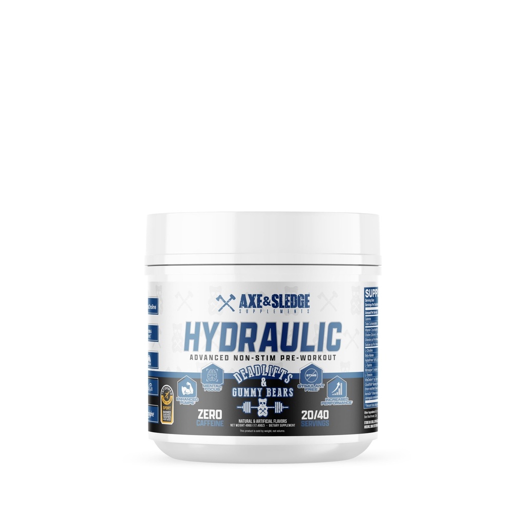 Axe & Sledge 유압 Stim-Free Pre-Workout Powder for Men & Women | 성능, 체력, 초점, 펌프 | L-Citrulline, Beta Alanine, Creatine, Caffeine-Free, Deadlift & Gummy Bears
