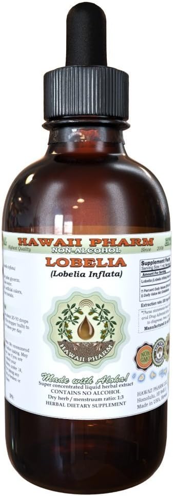 Lobelia 알콜 자유로운 액체 추출물, 유기 Lobelia (Lobelia Inflata) 말린 허브 글리세리티 하와이 Pharm 자연적인 초본 보충교재 4개 oz