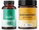 HERBAMAMA Inulin 및 마그네슘 키트 - 1200 mg Inulin 섬유 캡슐 및 400 mg 마그네슘 시트러스 Gummies의 번들 - Vegan, Non-GMO, Gelatinl-Free - 2 팩
