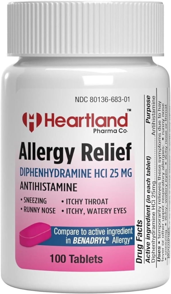 Diphenhydramine HCI | Diphenhydramine 알레르기 완화 | 항히스타민 Diphenhydramine 25 mg 정제 | 100 개