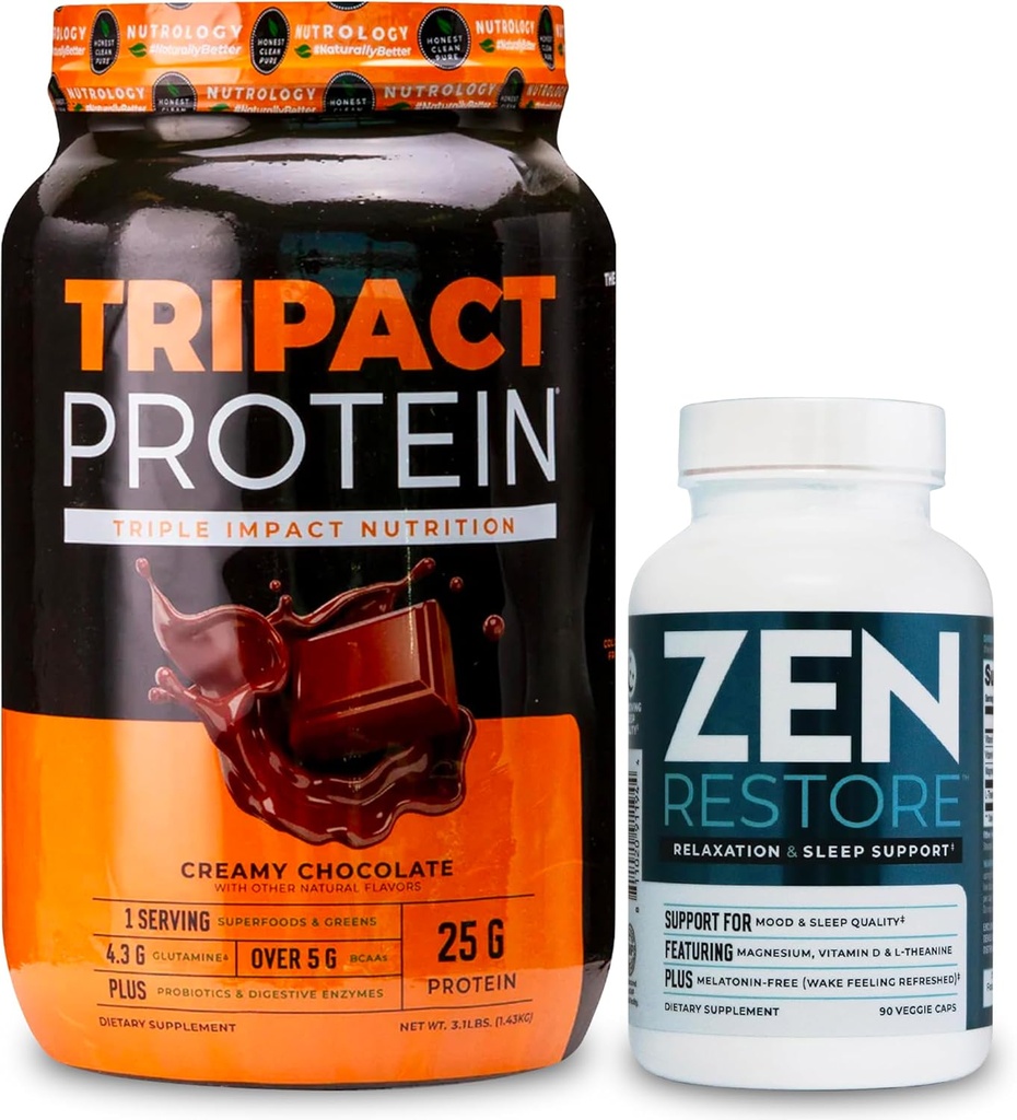 Nutrology TRIPACT Protein Powder, 7-in-1 식사 교체 Shake, 크림 초콜릿 (40 인분) Zen 천연 마그네슘 보충 (30 인분)