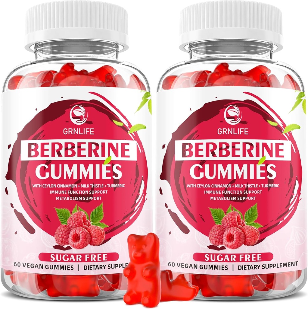 Ceylon Cinnamon 1500mg 높은 효능 Berberine HCL 보충 Immune 및 Metabolism 지원, 설탕 무료, 라즈베리 맛 - 120 카운트