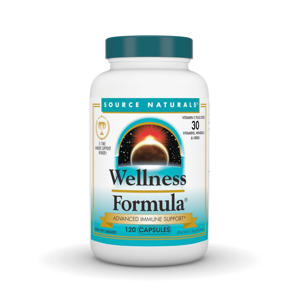 Source Naturals Wellness Formula, Advanced Immune Support*, Bio-Aligned Vitamins & Herbal Defense - 면역 시스템 지원 보충교재 및 면역 부스터 - 120 캡슐