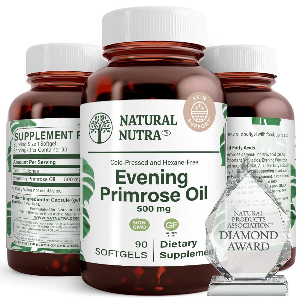 Natural Nutra Evening Primrose Oil Supplement from Fatty Acid, Nerve Health, 도움은 피부 Blemishes, 밸런스 바디 비밀, 촉진 심장 건강, 피부 Clarity, 500 mg, 90 Softgels
