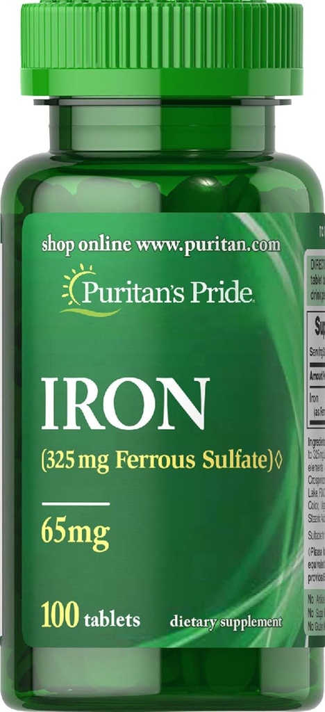Puritans Pride 철철 황산염 65 Mg 정제, 100 조사