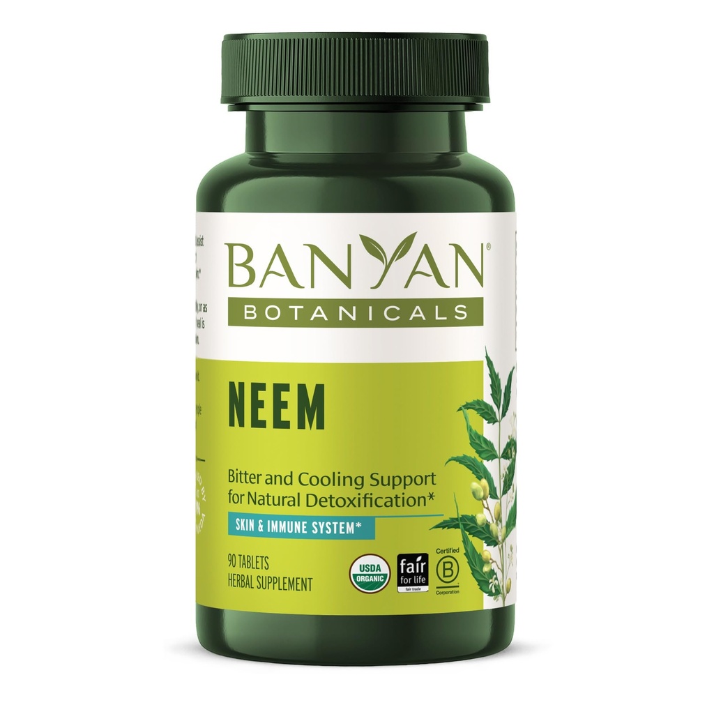 Banyan Botanicals Neem 정제 - 유기 Neem 리프 (Azadirachta Indica) - 자연 해독, 건강한 피부 및 면역 건강 * - 90 정제 - 비 GMO 지속 가능한 Sourced Vegan
