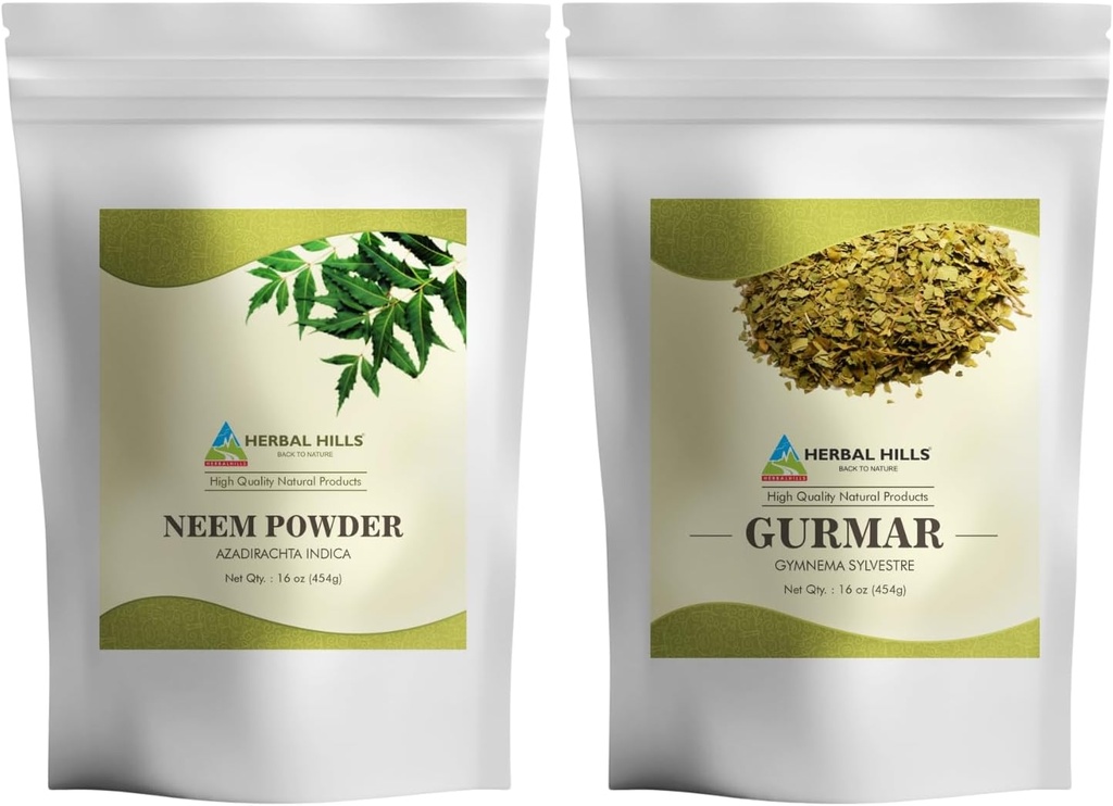 HERBAL HILLS Neem 잎 분말과 Gurmar 분말 Gymnema Sylvestre 2 결합의 팩