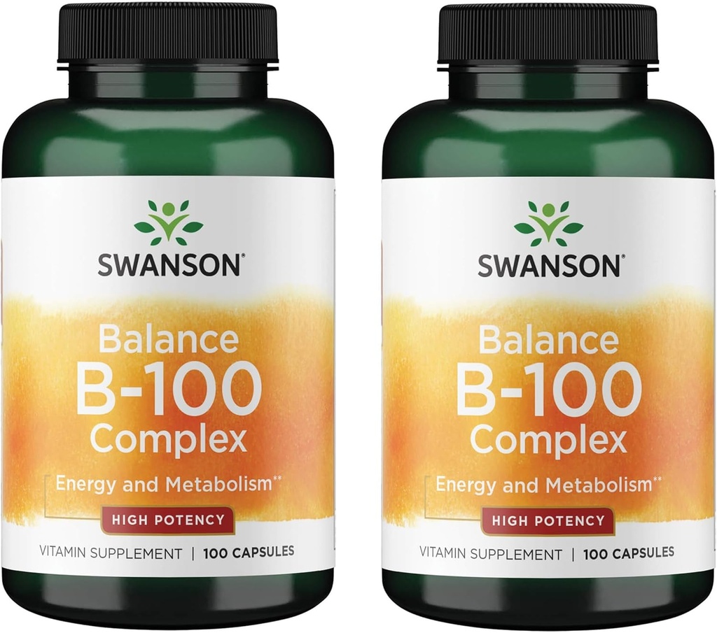 Swanson Vitamin B-100 - 에너지 및 대사 지원 촉진 비타민 보충 - 높은 Potency Formula Supporting Heart Health, Brain Health & Nervous Function - (100 캡슐) (2 팩)