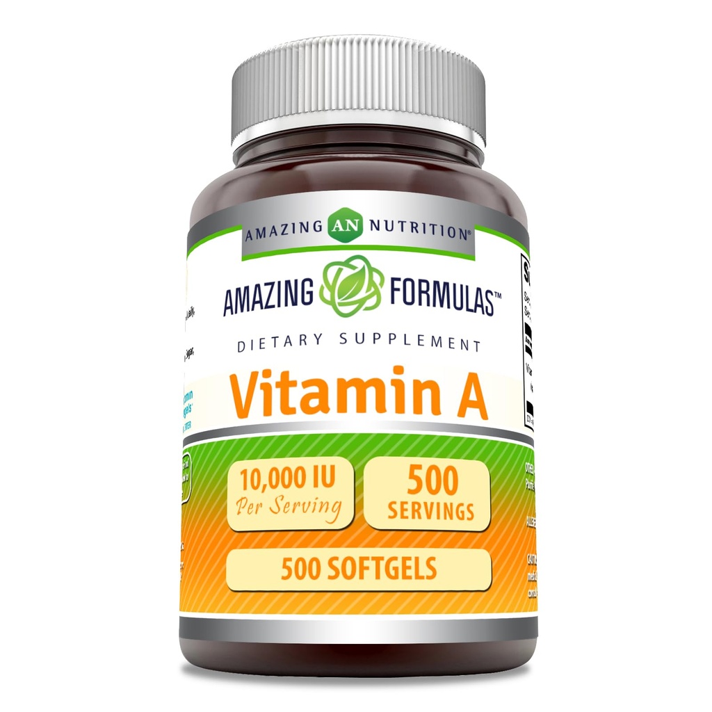 놀라운 수식 비타민 A 10000 IU 보충 | Retinyl Palmitate | 3000 Mcg | Softgels | Non-GMO | 글루텐 프리 | 미국 (1 팩, 500 개)