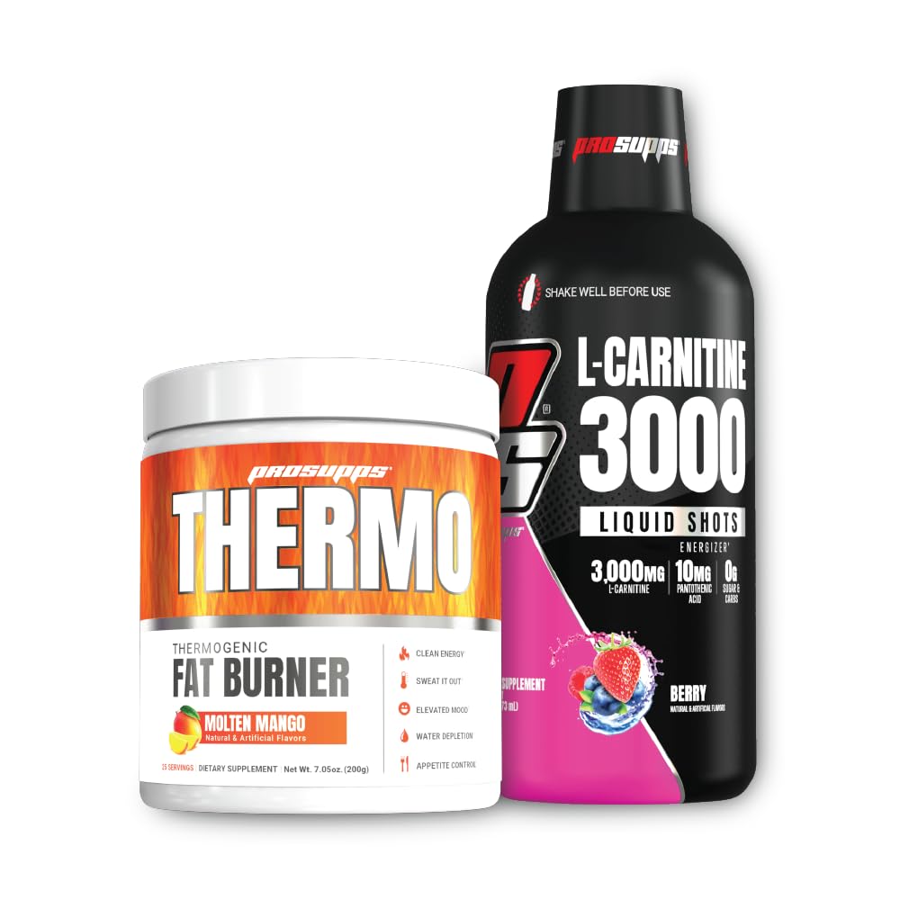 PROSUPPS Thermo Fat Burning Thermogenic Powder Molten Mango 및 3000 L-Carnitine Berry - 무게 관리 및 사전 운동 - 에너지, 무드, 식욕 제어