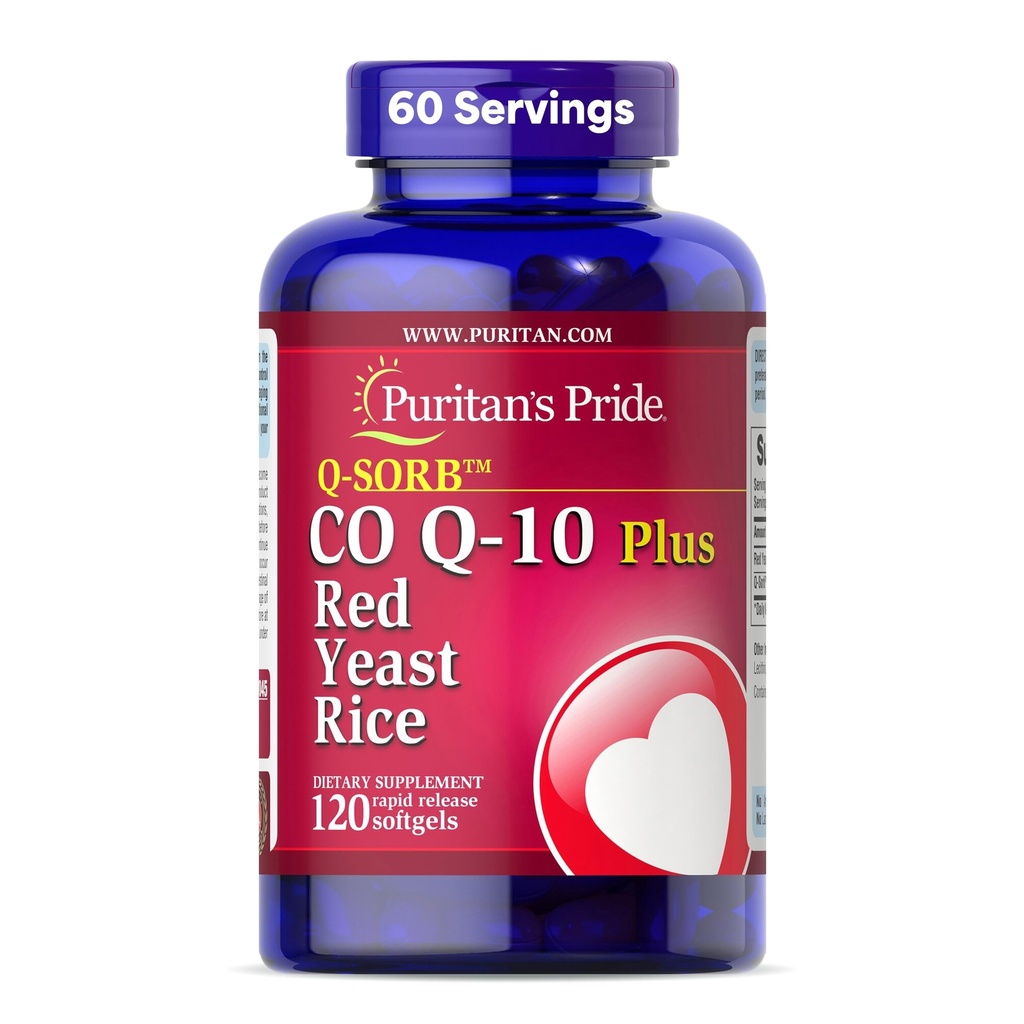Puritan의 Pride Q-SorbTM Coenzyme CoQ10 Dietary Supplement for Heart Health, Oral Gum Health, 그리고 건강한 노화 지원, 향상된 소화를 위한 Red Yeast Rice, 120 Rapid Release Softgels