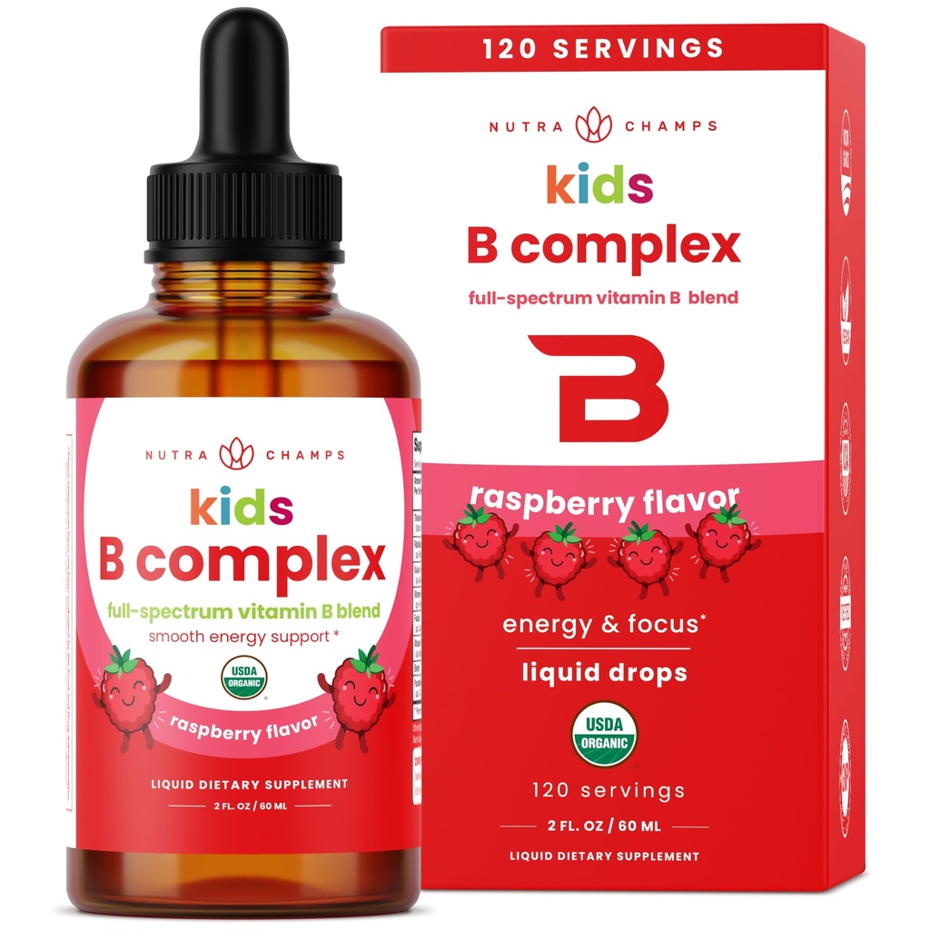 아이를 위한 NutraChamps 비타민 B 복합체, B1, B2, B3, B6, B7, B9 & 메틸 B12의 아이 B 복잡한 액체 하락 보충교재, 에너지, 초점, 대사, 자연적인 Berry, 120의 서빙, 4 달 공급