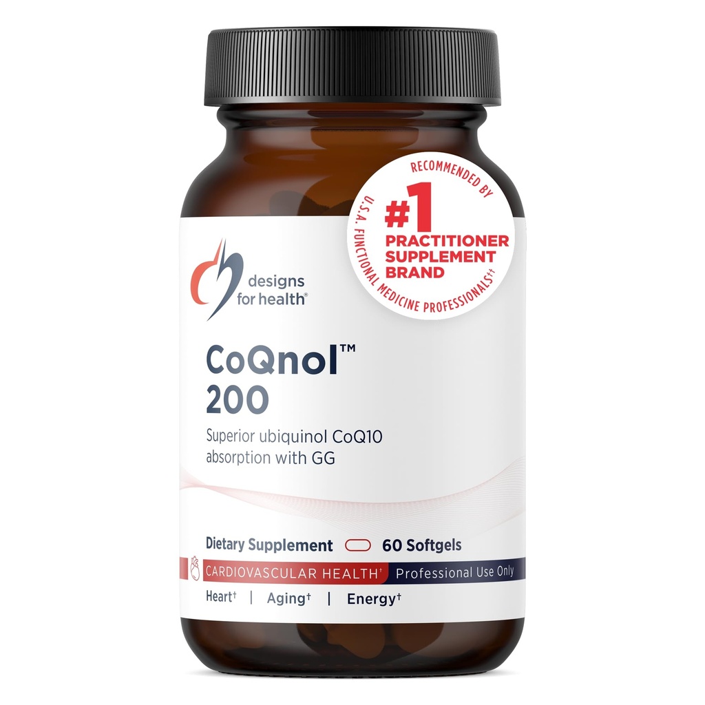 건강 CoQnol 200mg를 위한 디자인 - 우량한 Bioavailability + 독점적인 흡수 기술을 가진 CoQ10 Ubiquinol - GG를 가진 두 배 CoenzymeQ10 부스트 - 심장, 건강한 시효 + 세포 지원 (60 Softgels)