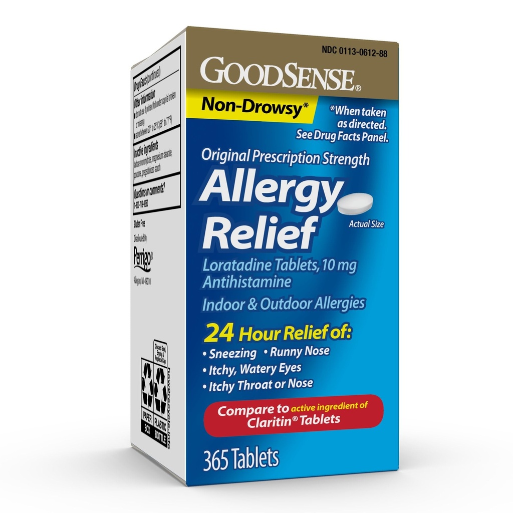GoodSense 알레르기 구호 Loratadine 정제 10 mg, 항히스타민, 24 시간 알레르기 구호를 위한 알레르기 약, 365 조사
