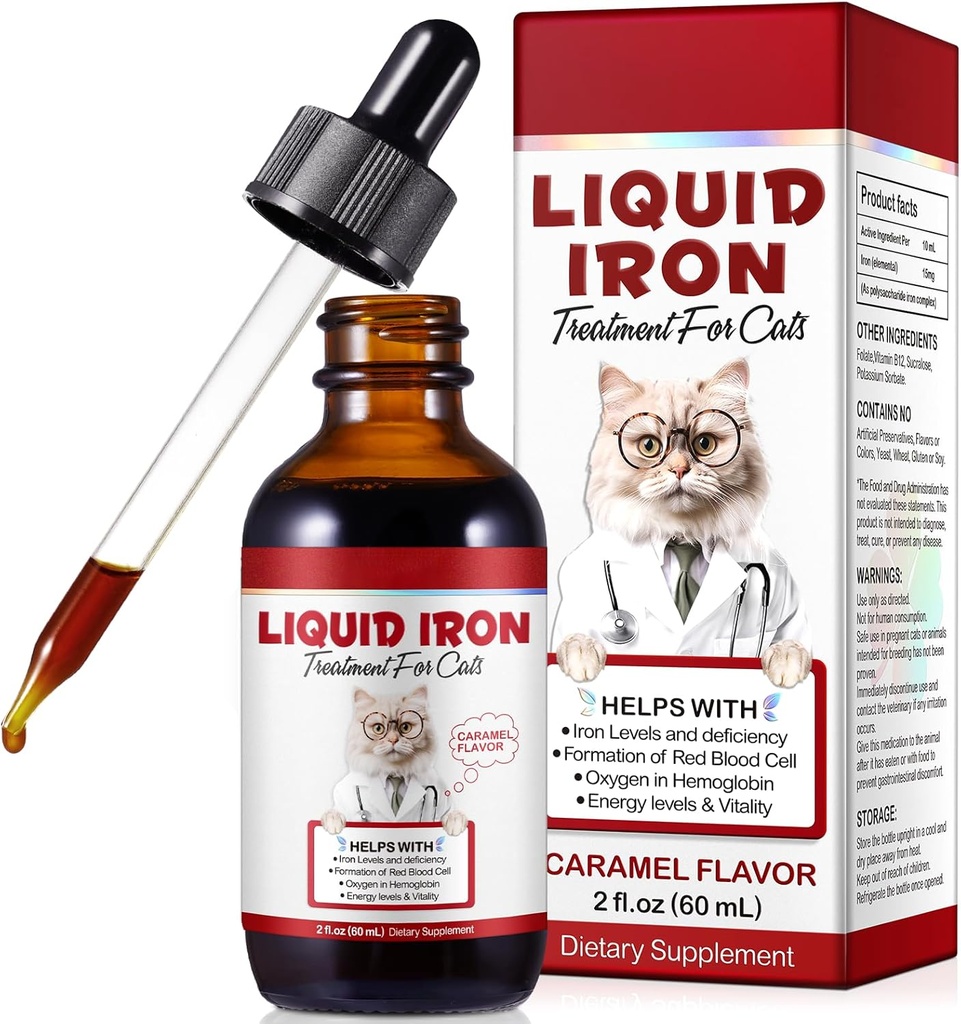 Cats, 60ML 액체 철, Folate 및 B12 지원 Anemia, 낮은 Enery 수준 및 Lethargy에 대 한 철 보충, 붉은 혈액 세포 형성 및 혈액 건강을 촉진