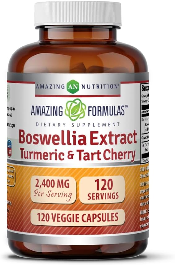 Amazing Formulas Boswellia Extract Turmeric and Tart Cherry 2400mg Veggie Capsules | Non-GMO | 글루텐 프리 | 미국에서 제작 | 채식에 이상 (120)