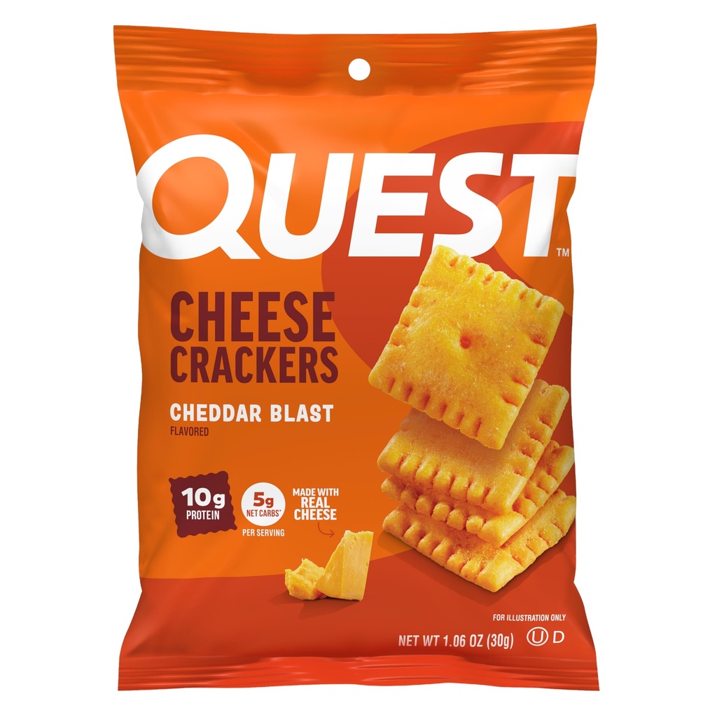 Quest Nutrition Cheese Crackers, Cheddar Blast, 10g Protein, 5g Net Carbs, 1g Sugar, Real Cheese로 제작 된 12 팩 (1.06 온스 백)