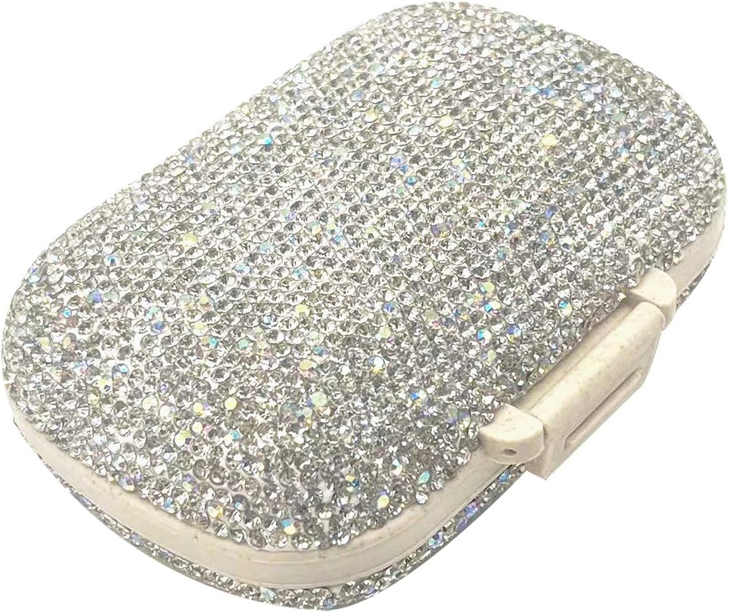 Bling Diamond Pill 주최자 8 구획, 매일 여행 휴대용 알약 케이스 두 배 편들어진 Rhinestone Pill 상자 비타민/Cod Liver 기름 약 장비 (실버)