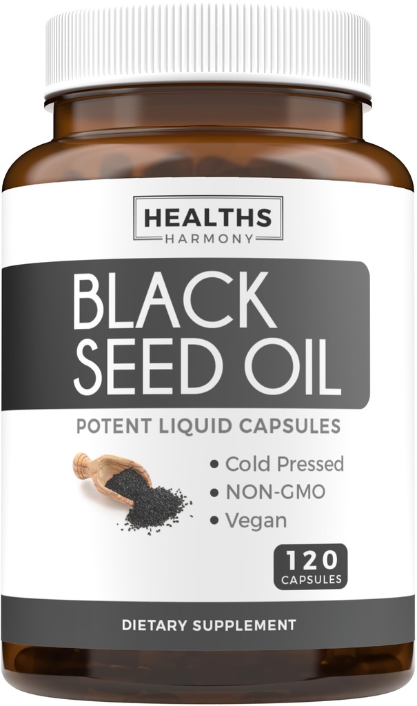 Black Seed Oil - 120 Softgel 캡슐 피부 건강 (Non-GMO & Vegan) Cold-Pressed Nigella Sativa 비타민 E를 가진 순수한 까만 Cumin씨 기름 - 500mg 각각, 2 캡슐 봉사 당 1000mg