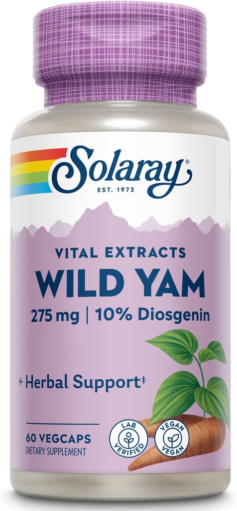 SOLARAY 보장된 힘 야생 Yam 뿌리 추출물 뿌리 추출물, Veg 모자 (Btl-Plastic) 275mg | 60ct