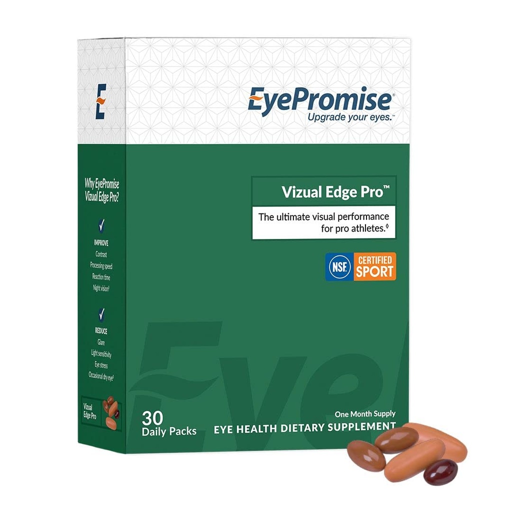 EyePromise Vizual Edge Pro Supplement - 30 Single-Serving Pill Packets, 30 일 공급 - 시각 품질 & Clarity를 위한 26mg Zeaxanthin & 8mg Lutein를 가진 시각적인 성과 눈 비타민
