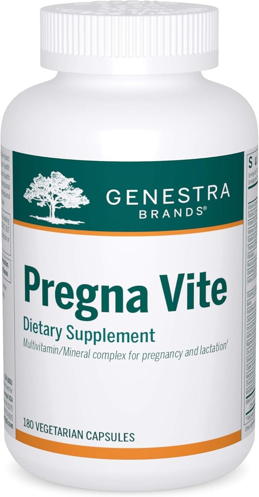 Genestra 브랜드 Pregna Vite | Folic Acid, 비타민 D, Iron으로 건강한 임신 지원 | 180 캡슐