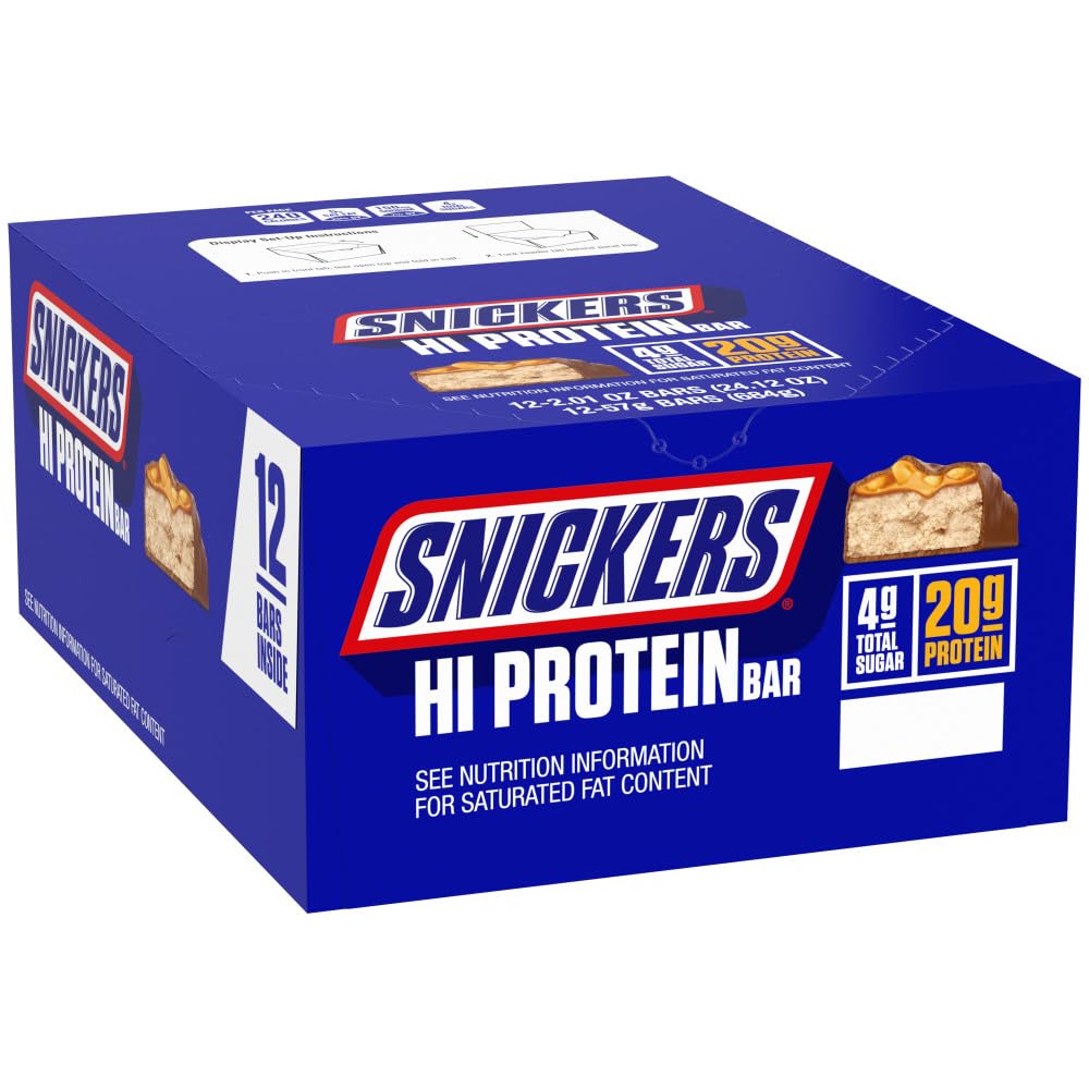 SNICKERS 땅콩 & 카라멜 Hi Protein Bar, 24.12 온스, 12캐럿 박스