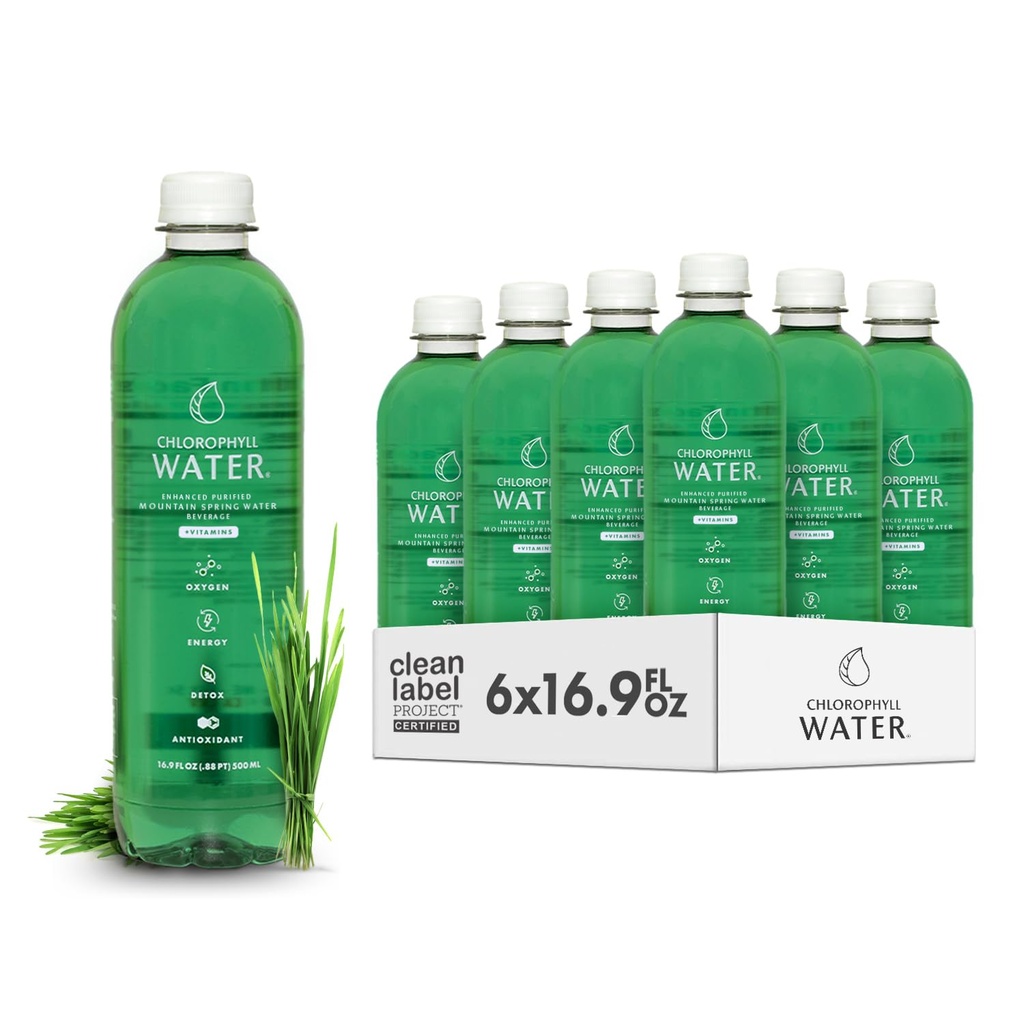 Chlorophyll Water – 액체 Chlorophyll 6-Pack (16.9oz) | Glowing Skin, Anti-Aging & Oxygen Boost의 미용 음료 | 비타민 A, B12, C, D | 비타민 워터 | 깨끗한 라벨 | 히드라이즈 지원