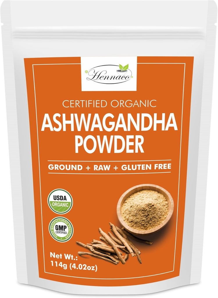 유기농 아시와다 분말| Resealable Zip Lock pouch|인도니아 소마니페라|A Organic|Non-GMO| Pure & Natural Herbal Ashwagandha Powder|114 그램 (4OZ)