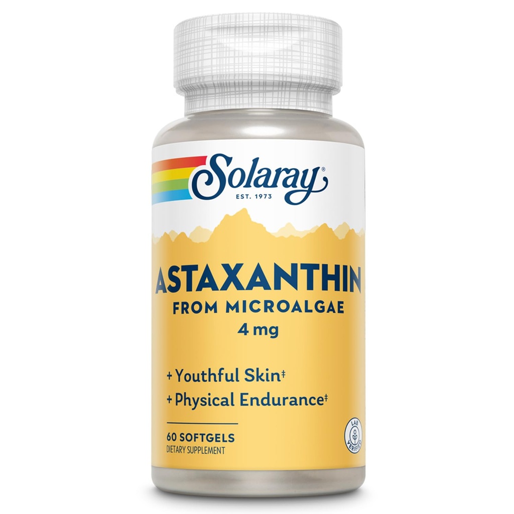 SOLARAY Astaxanthin 4 mg | 산화 방지제 | 건강한 눈, 피부, 심혈관 기능 & 합동 지원 | 60 Softgels