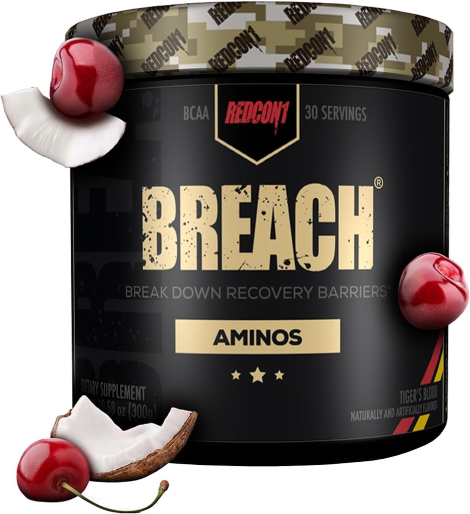 REDCON1 Breach BCAAs, 호랑이의 혈액 - 회복을위한 Keto Friendly + Sugar Free Essential Amino Acids - BCAAs L-Leucine, L-Isoleucine 및 L-Valine (30 인분) 함유
