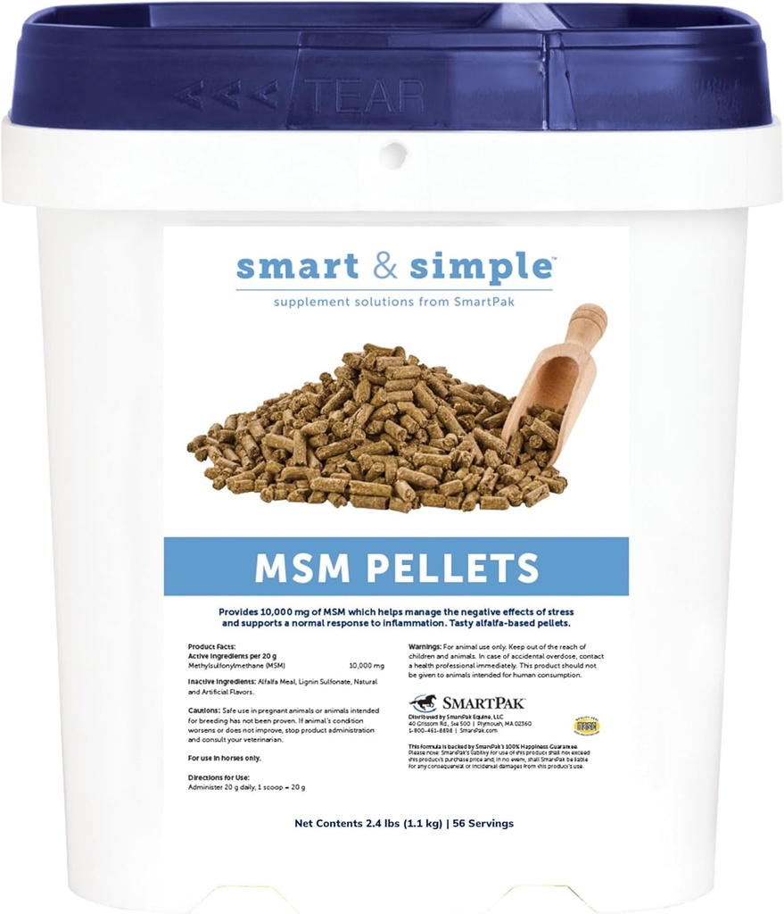 Smart & Simple MSM Pellets | 도움말 관리 스트레스의 효과 | 세포 및 조직 강화의 말 보충 보조 | 56 서빙 | 2.4 lb Bucket