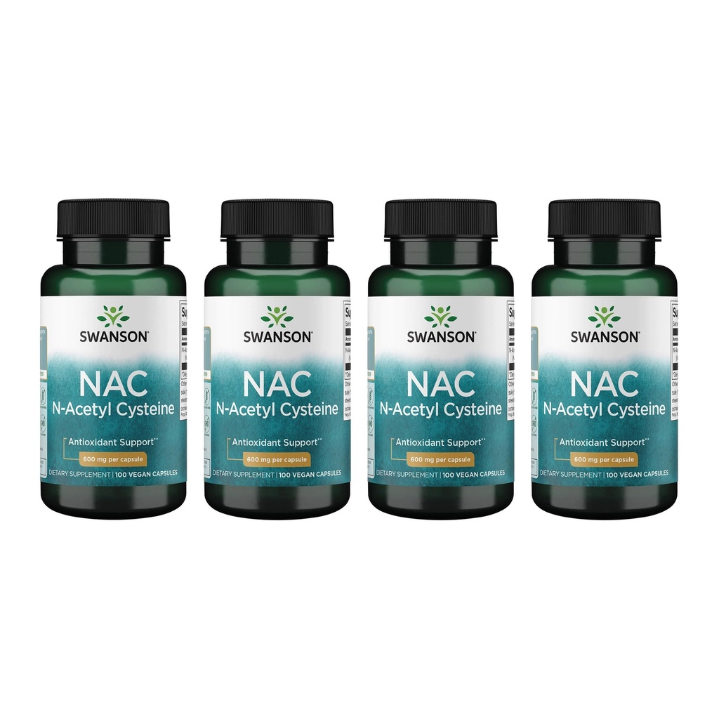 Swanson NAC - N-Acetyl Cysteine - 보충 600 mg 100 캡슐 (4 팩)