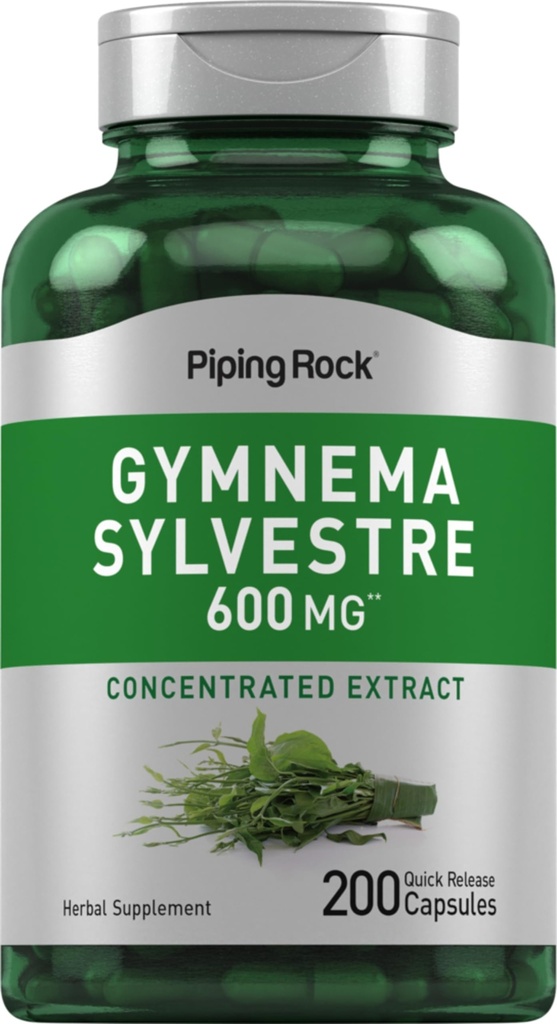 Piping Rock Gymnema Sylvestre 보충제 600 mg | 200 캡슐 | 농축 허브 추출물 | Non-GMO 및 글루텐 무료