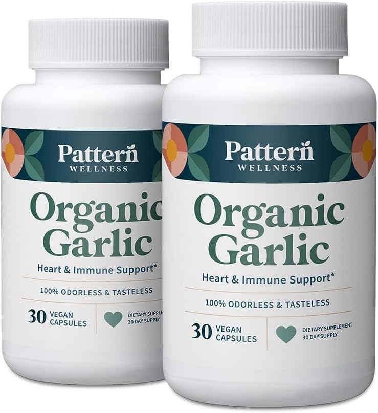 패턴 웰빙 무취 유기 마늘 - 1000mg - 면역, 순환 및 심장 건강 지원 - 비 GMO & 글루텐 무료 - 60 Vegan 캡슐