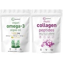 마이크로 성분 다 교원질 단백질 분말 16oz & Vegan Omega 3 조류 기름 보충교재 뭉치 2 팩 | 잔디 먹이는 교원질 펩티드 | Omega-3 가득 차있는 스펙트럼 대안 물고기 기름