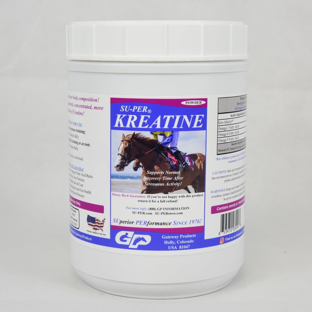 SU-PER Kreatine 에너지 말 보충교재 - 지원 에너지 생산, 체력 및 내구시간 - Kre-Alkalyn와 Equine Creatine 보충교재 - 2.5 파운드, (2 팩)