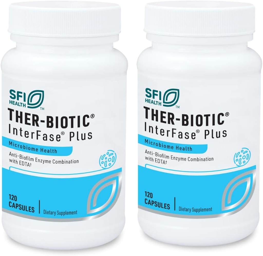 Klaire Labs SFI 건강 Interfase Plus - Biofilm Matrix + EDTA를 분해하는 효소 조합 - 위장 시스템, Gut Flora, Biofilm & Detox 지원 (120 캡슐 / 2 팩)