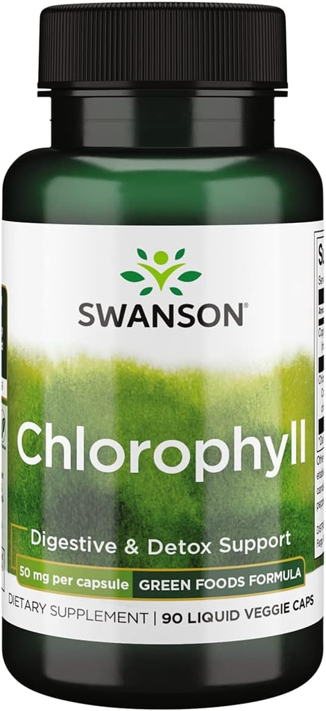 Swanson Chlorophyll - 몸의 천연 클렌징 및 탈취 공정을 지원하는 녹색 식품 공식 - Gut Health Support - (90 액체 Veggie 캡슐, 50mg 각각)