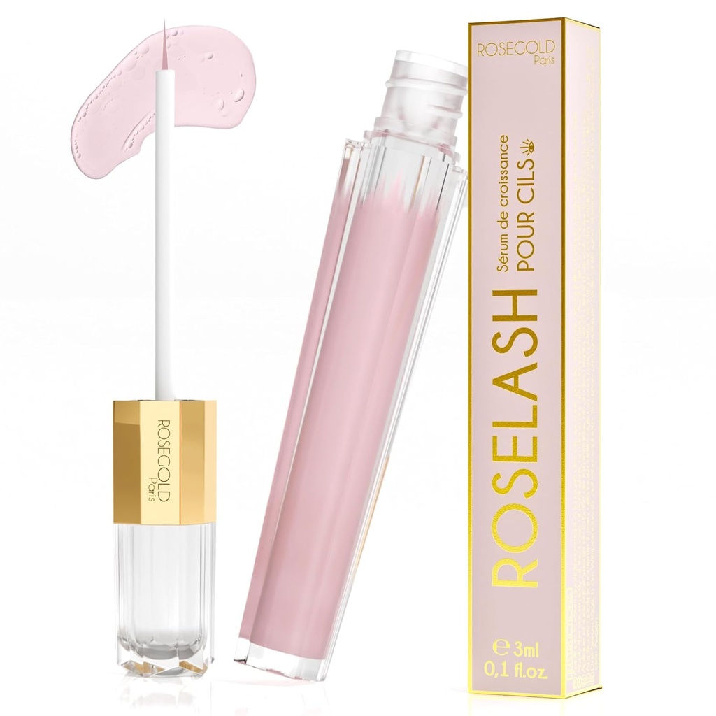 ROSEGOLD ROSELASH 성장 Serum for Fuller, Longer, Thicker Lashes - 95 % Natural Made in France - 호르몬 무료, 향수 무료 - Vegan