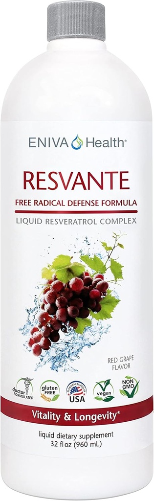 Eniva Resveratrol 보충교재 노화 방지 가장 높은 힘 유효한 순수한 Eniva ResVante 액체 - 32 Ounce